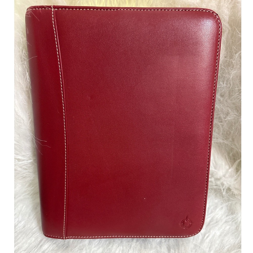 Franklin Covey Red‎ Nappa Leather Zip Around 7 Ring Planner Organizer 27227